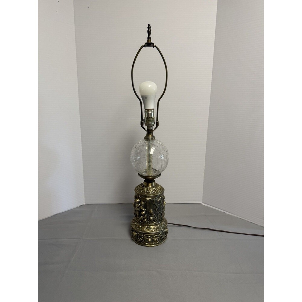 Antique Rare Table Lamp Cherub Angel  Ornate Cast Metal Brass Vintage